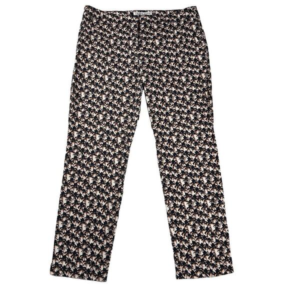Trina Turk Cotton Flat Front Palm Tree Ankle Pants Navy/Peach/White Size 10 - Picture 1 of 9